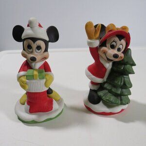 Vintage Mickey (stocking) and Minnie Mouse (tree) Christmas Ceramic Figures